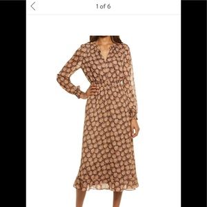 Charles Henry Floral Long Sleeve Chiffon Midi Dress